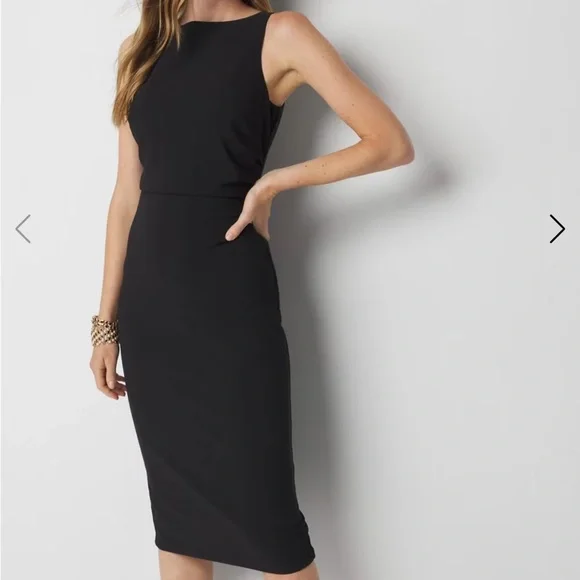 011 - NWT WHBM $130 Sleeveless Scuba Sheath midi dress size 2 black - Picture 2 of 7